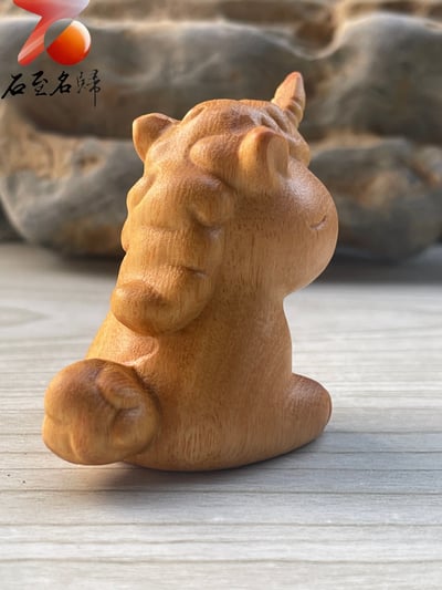 進口黃楊木雕件【獨角獸】高4.5公分3
