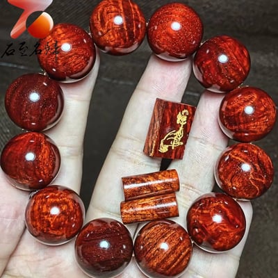 印度小葉紫檀老料炫彩瘤疤+金星20mm手珠【佛手】8