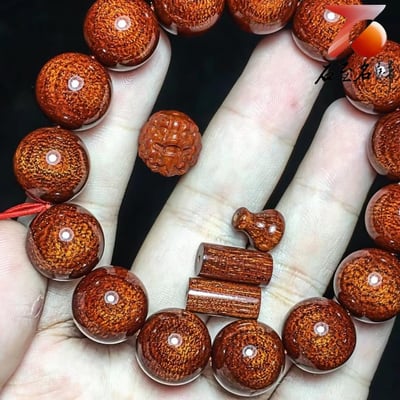 印度小葉紫檀15mm×15顆爆滿超級龍鱗紋+多金星【貔貅】5
