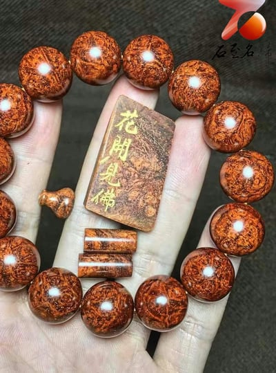 印度小葉紫檀泥料瘤疤+螺旋金星【圓滿與智慧的象徵-花開見佛】18mm手4