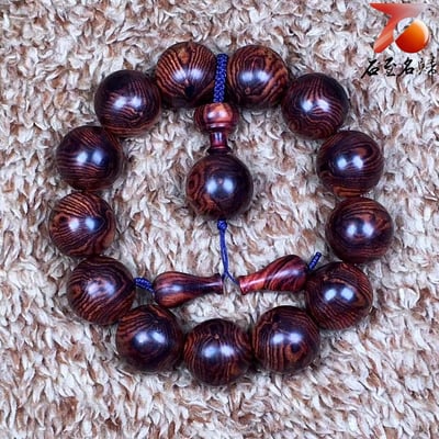 臻藏 海南黃花梨 蜘蛛紋沉水老料18mm手珠 重量46.9公克1