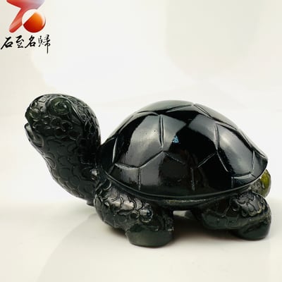 玉化透光丹東石純手工雕烏龜 張志方雕刻家作品【長壽龜】1