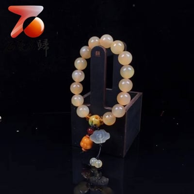 正宗純天然羊角 西藏羊角12mmx15顆 20mmx12顆圓珠手串冰種全透黃料帶血 附保養橄欖油與收藏禮盒8