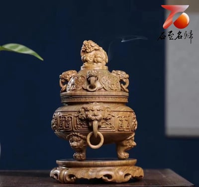 金絲楠木小葉楨楠盤香爐 直徑13公分5