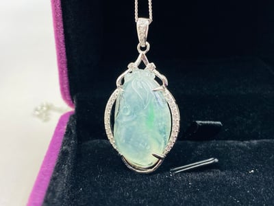 冰種翠青翡翠項鍊【壽桃】7