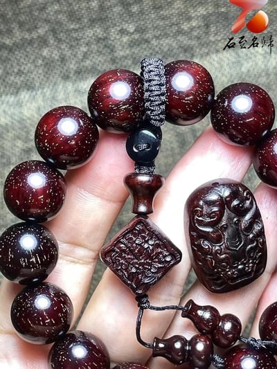 印度小葉紫檀老料15mm滿金星精選【鎏金典藏，鎮守財運：貔貅】3