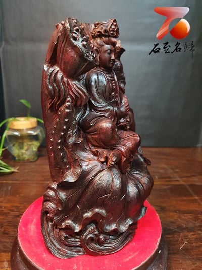 印度小葉紫檀一木手工雕【座蓮如意觀音】4