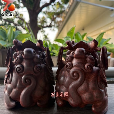 印度小葉紫檀 ‧ 高油密老料 ‧ 魚鱗底手工巨作 【飛天貔貅：一飛衝天】5