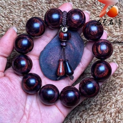 臻藏 海南黃花梨 天眼紋紫油梨沉水老料20mm手珠 重量56.8克 5