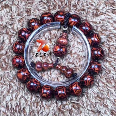 海南黃花梨野生料 X紋對眼鬼臉12mm手珠 重17.5公克4