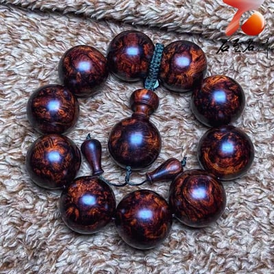 臻藏 海南黃花梨老料 芝麻花精品25mm手珠 重量87.4克5