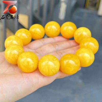 大器之選 極致之美 精品蜜蠟手珠 滿蜜雞油黃／黃花圓珠21mm手串5