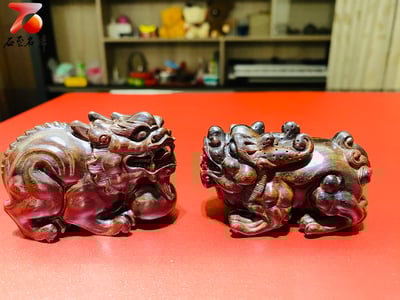 印度小葉紫檀高油密二膘料 湘工手作【招財貔貅套組】1