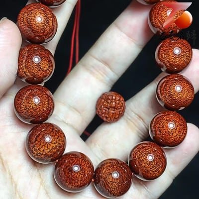 印度小葉紫檀15mm×15顆爆滿超級龍鱗紋+多金星【貔貅】9