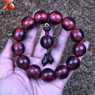 海南黃花梨 紫油梨老料X紋對眼鬼臉18mm手珠 重量47.8克5