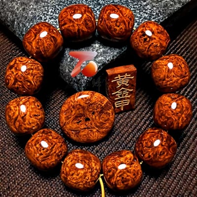 印度小葉紫檀18mm極品爆滿瘤疤老形珠【黃金甲】1