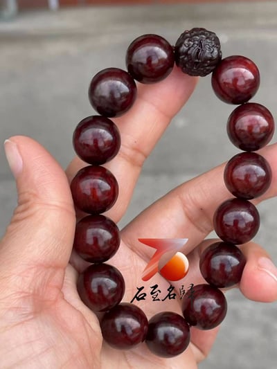 天然 印度小葉紫檀玻璃底老料 高油高密15mm手珠【招財貔貅】5