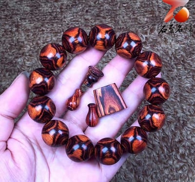 臻藏 海南黃花梨野生料18mm手珠 重量35.3克5