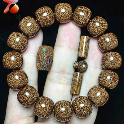 自然瑰寶 巴布亞貢木手珠13×14mm龍鱗紋【錘紋天珠】1