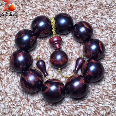 海南黃花梨 限量一木二串 絕品紫油梨熊貓對眼 25mm手珠 重量77.8克 / 76.7克5