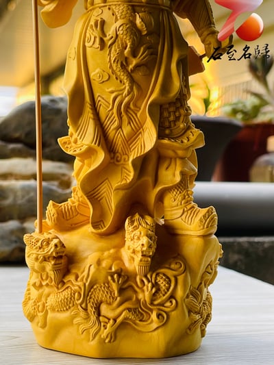 天然黃楊木整料雕 【武財神關公】附精美收藏禮盒6