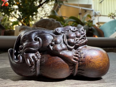 臥財不洩，富貴自來 印度小葉紫檀金星老料純手工雕刻【臥財貔貅】8
