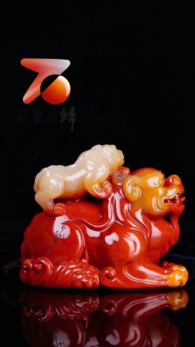 壽山杜陵都成坑石【母子獸手玩件】已故鄭則金大師遺作4