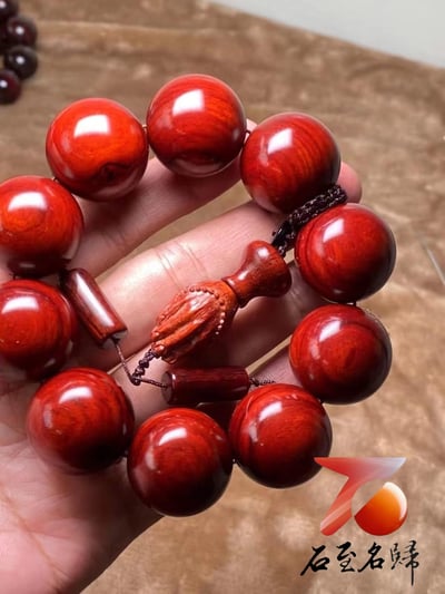 精選印度小葉紫檀雞血紅泥料25mm×10顆5