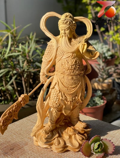 雲南大葉黃楊木精雕作品【迦藍菩薩】 高16.5公分1