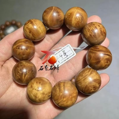 天然 金絲楠木小葉楨楠｜水波帶瘤疤 25mm手珠9號3