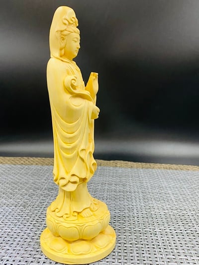 黃楊木精雕作品【如意觀音】4