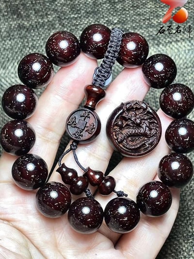 印度小葉紫檀老料15mm滿金星精選【龍：平安如意】1