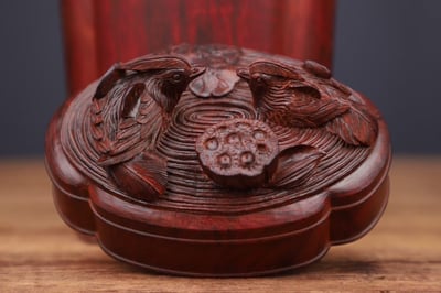 印度小葉紫檀 清刀款【鴛鴦戲水-大茶葉罐】6