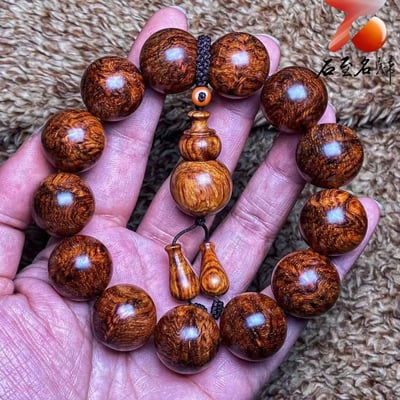 海南黃花梨老料 水波紋+瘤疤丁18mm手珠 重量41.5克6