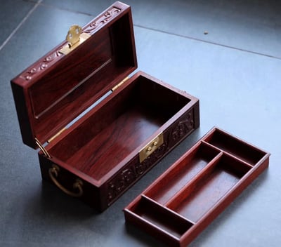 印度小葉紫檀榫卯製器【西番蓮雙層首飾盒】8