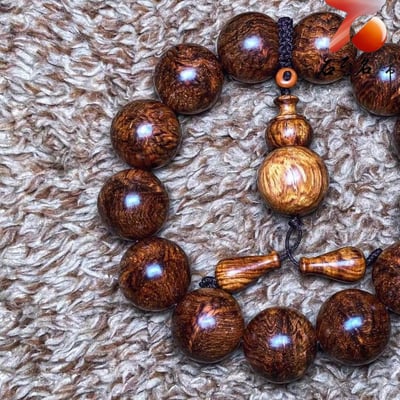 海南黃花梨老料 水波紋+瘤疤丁18mm手珠 重量41.5克3