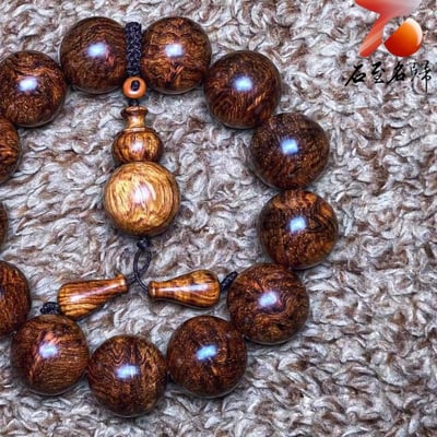 海南黃花梨老料 水波紋+瘤疤丁18mm手珠 重量41.5克4