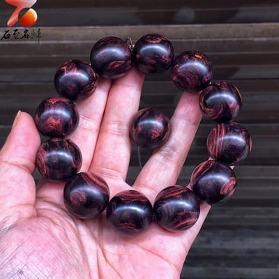 鼎藏 海南黃花梨絕品紫油梨沉水老料20mm手珠 重量64.9克8