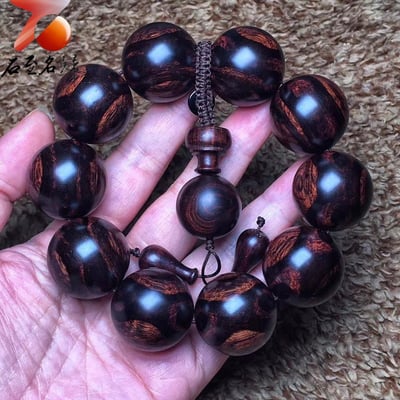 海南黃花梨 限量一木二串 絕品紫油梨熊貓對眼 25mm手珠 重量77.8克 / 76.7克9