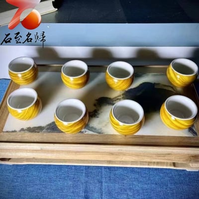 金絲楠木滿水波紋茶杯 長6.8x高4.8公分 耐高溫中式茶具5
