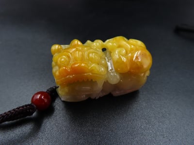 純天然黃翡翠 A貨可鑑定【招財貔貅項鍊/掛件】1