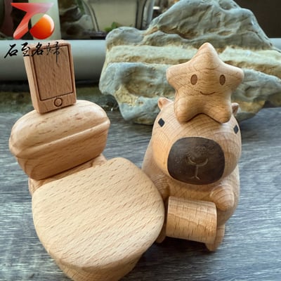 櫸木精雕禮品【卡皮巴拉磁吸8件套】6