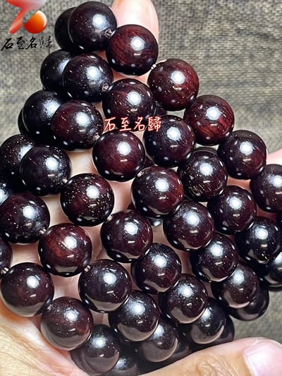 印度小葉紫檀玻璃底高油老料滿金星15mm手珠 附收藏盒+盤玩收納袋+盤玩手套5