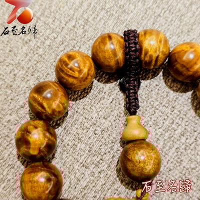 一物一拍 金絲閃耀 頂級金絲楠木小葉楨楠滿水波紋＋龍膽紋路15mm手珠6