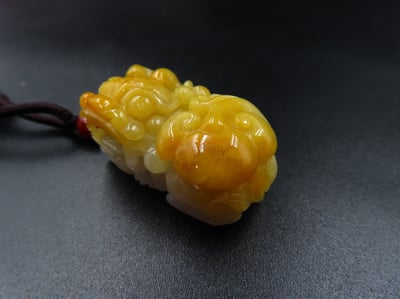 純天然黃翡翠 A貨可鑑定【招財貔貅項鍊/掛件】7