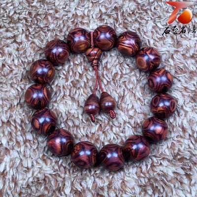 精選 海南黃花梨野生料15mm手珠 X紋對眼鬼臉 重量22.5公克4