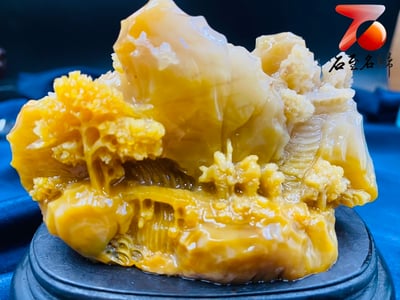 老撾北部田黃石雕件 老師傅手工雕【山裡人家】 附精美收藏禮盒2