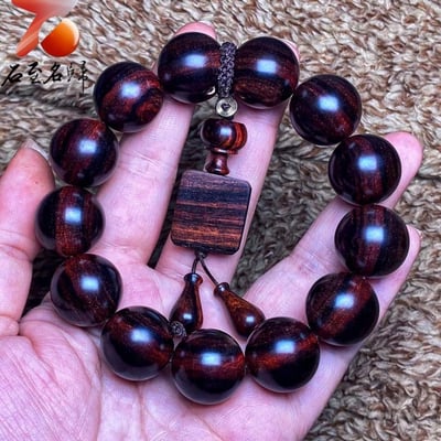 海南黃花梨 紫油梨沉水老料18mm手珠【一線天】重量52.9克5