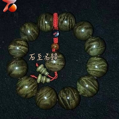 天然 一物一拍 金絲楠木小葉楨楠精品陰沉料（烏木料）龍膽＋水波20mm手珠【聚財紅心】5