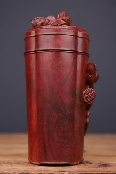 印度小葉紫檀 清刀款【鴛鴦戲水-大茶葉罐】7